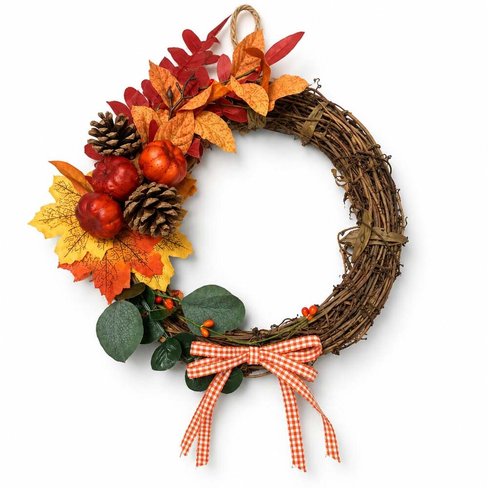 Creations by Loren Fall Pumpkin & Maple Leaf Wreath 10"